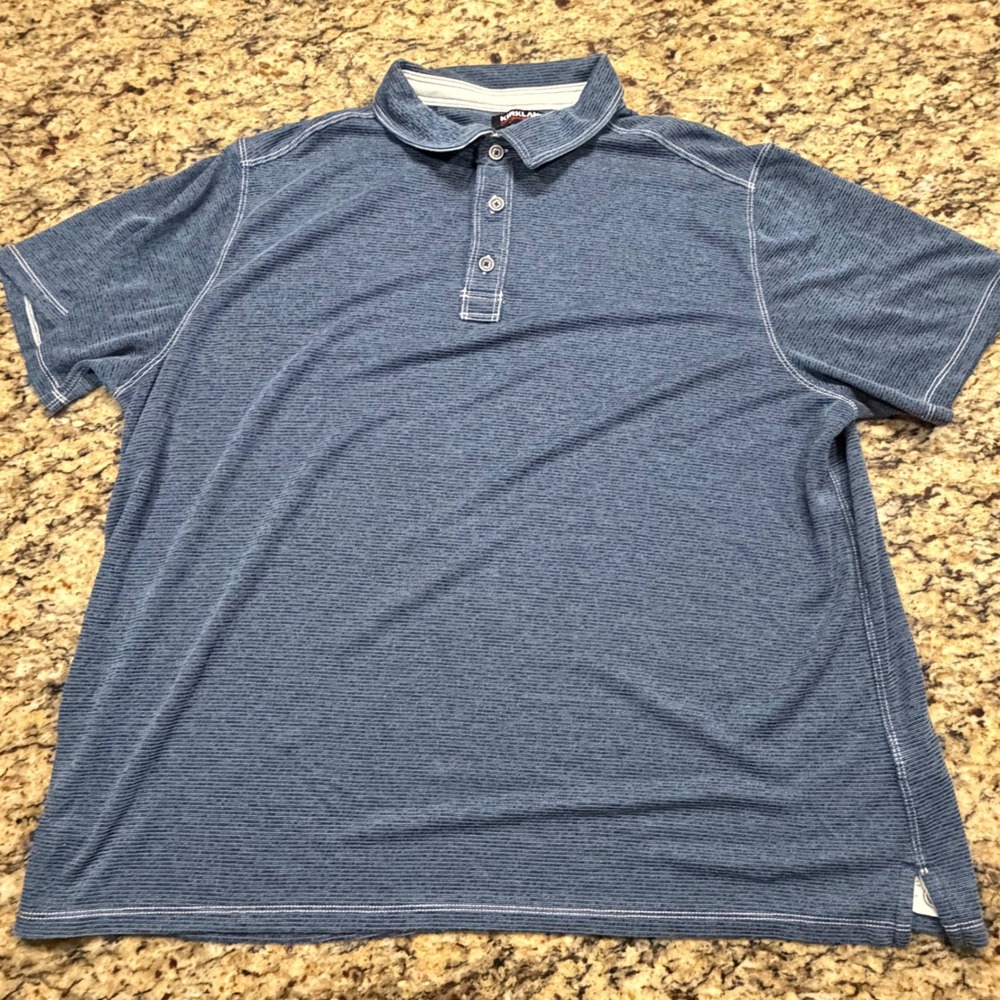 Kirkland Signature Men XL Blue Space Dye Polo Shirt Short Sleeve Contrast Stitch